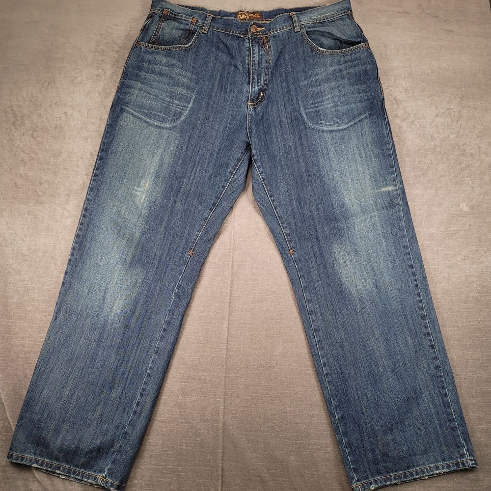 Vibes Premium‎ Mens Y2K Relaxed Fit Baggy Hiphop Blue Jeans Distressed Casual